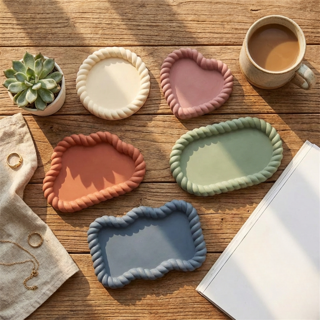 Twisted Rope Edge Tray Silicone Mould Set (5 Shapes) |  For Concrete | Jesmonite®️| Resin