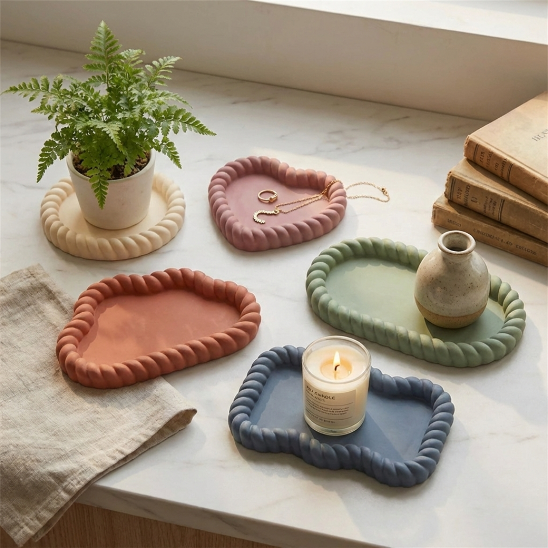 Twisted Rope Edge Tray Silicone Mould Set (5 Shapes) |  For Concrete | Jesmonite®️| Resin