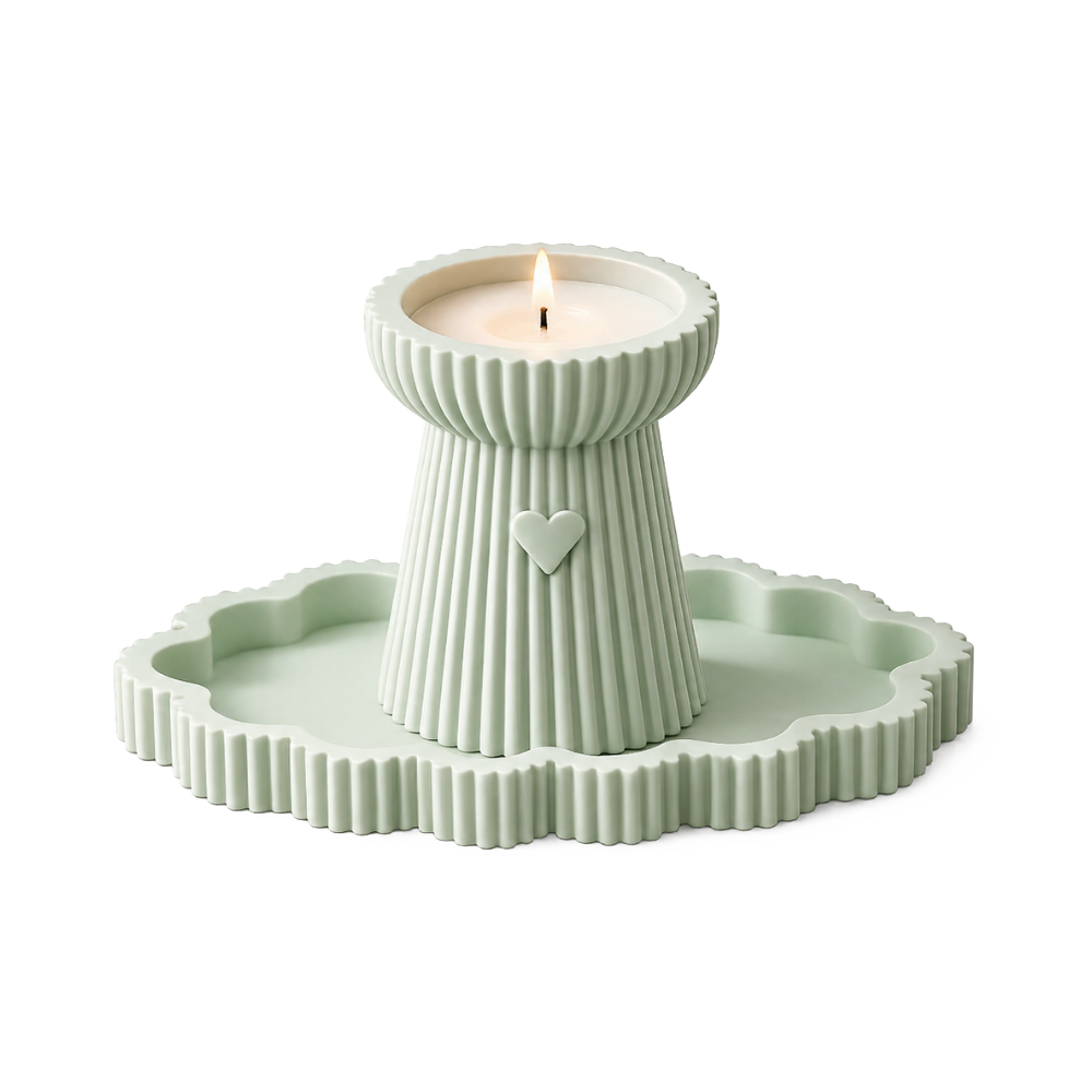 Heart Ribbed Candle Holder & Tray Silicone Mould |  For Concrete | Jesmonite®️
