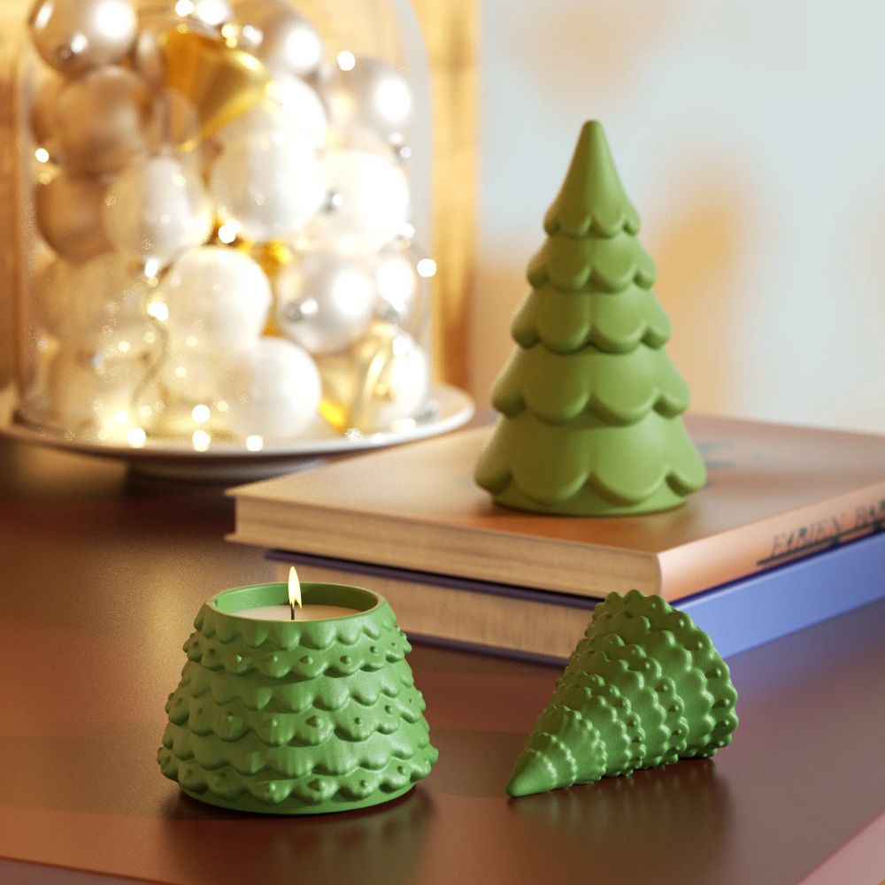 Boowan Nicole: Winter Wonderland Christmas Tree Candle Jar Silicone Mold Collection