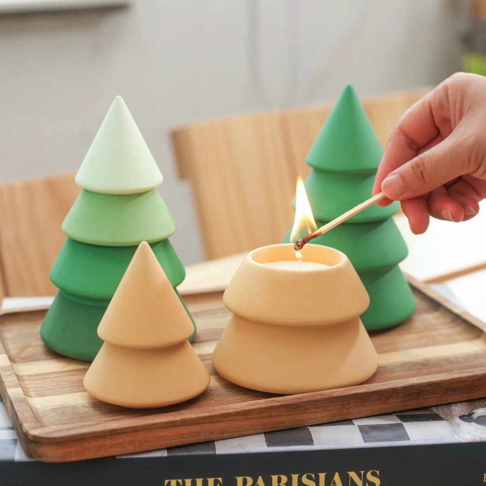 Boowan Nicole: Winter Wonderland Christmas Tree Candle Jar Silicone Mold Collection