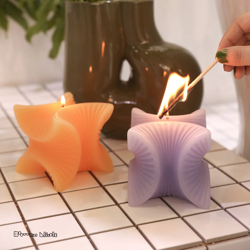 Boowan Nicole: Ribbed Twisted Cube Candle Silicone Mould
