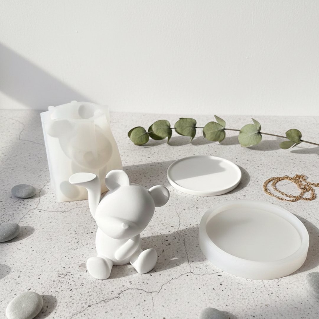 Bear with Tray Silicone Mould |  For Concrete | Jesmonite®️| Resin