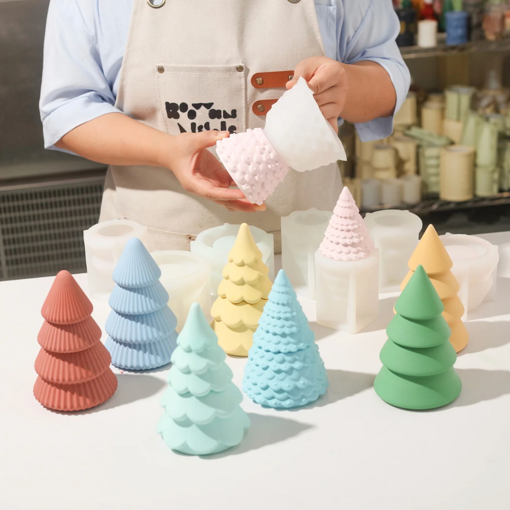 Boowan Nicole: Winter Wonderland Christmas Tree Candle Jar Silicone Mold Collection