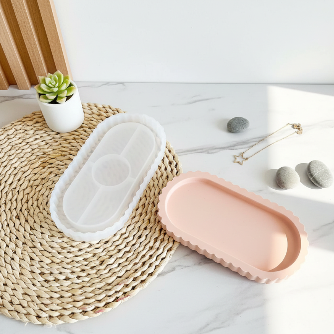 Striped Oval Trinket Silicone Tray Mould |  For Concrete | Jesmonite®️| Resin