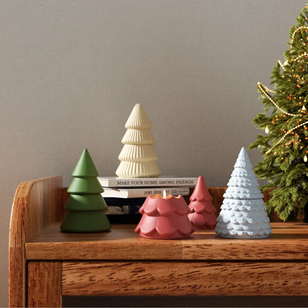 Boowan Nicole: Winter Wonderland Christmas Tree Candle Jar Silicone Mold Collection