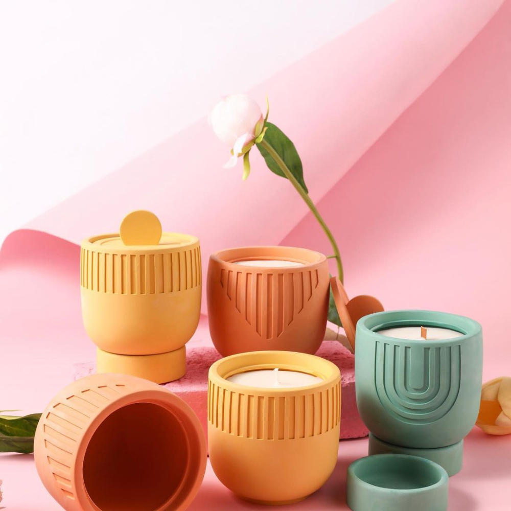Boowan Nicole: Striped Candle Jar with Lid Silicone Mould