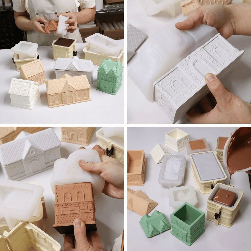 Boowan Nicole: Sweet Gingerbread Cottage Candle Jar Silicone Mold Collection