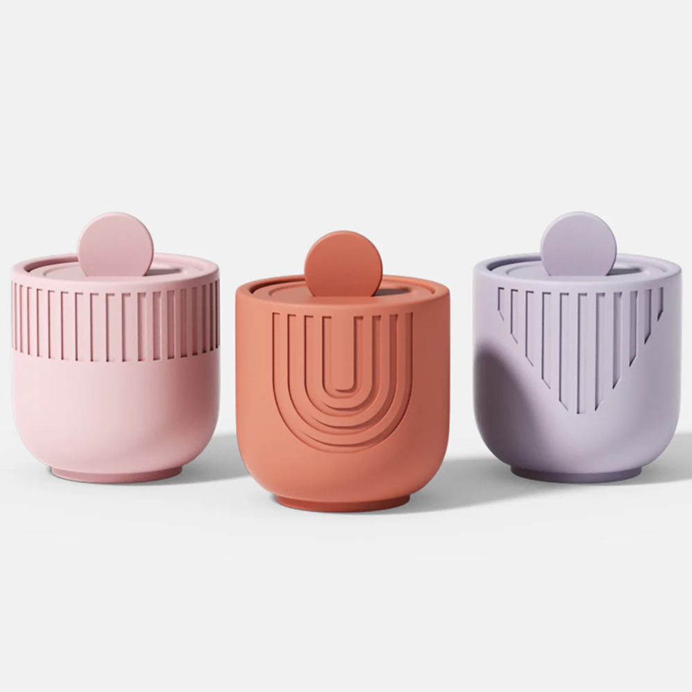 Boowan Nicole: Striped Candle Jar with Lid Silicone Mould