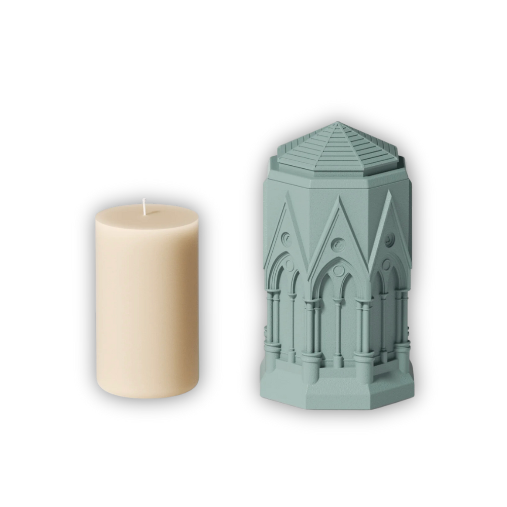 Boowan Nicole: Tall Elegant Gothic Architecture Candle Jar Silicone Mold with 7oz Candle Refill Mold