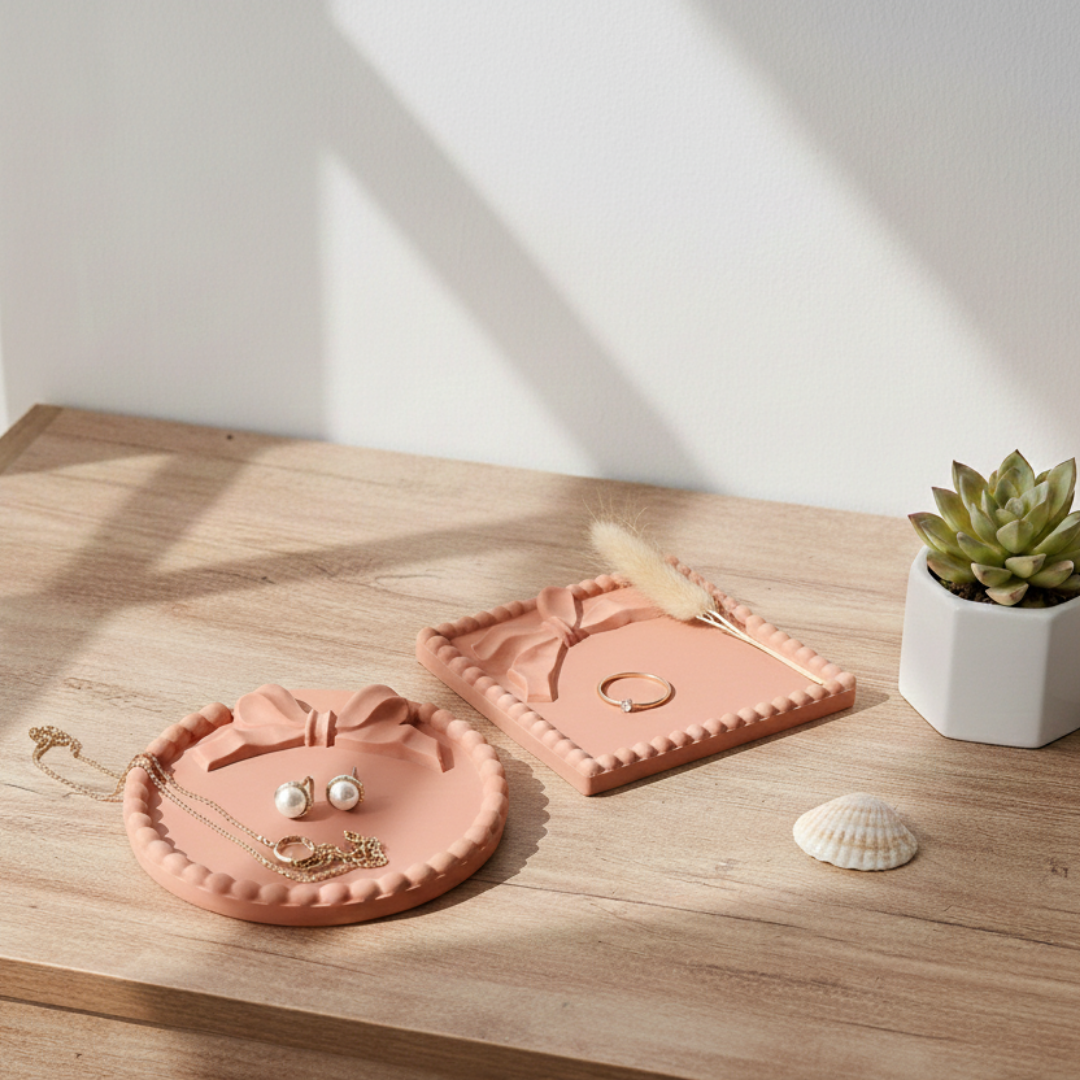 Round \ Square Bow Border Trinket Silicone Mould |  For Concrete | Jesmonite®️| Resin