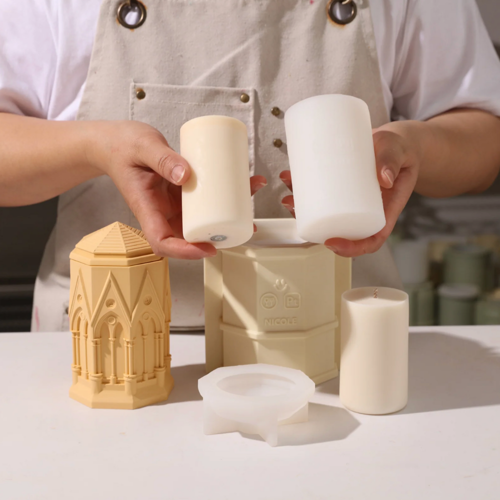 Boowan Nicole: Tall Elegant Gothic Architecture Candle Jar Silicone Mold with 7oz Candle Refill Mold