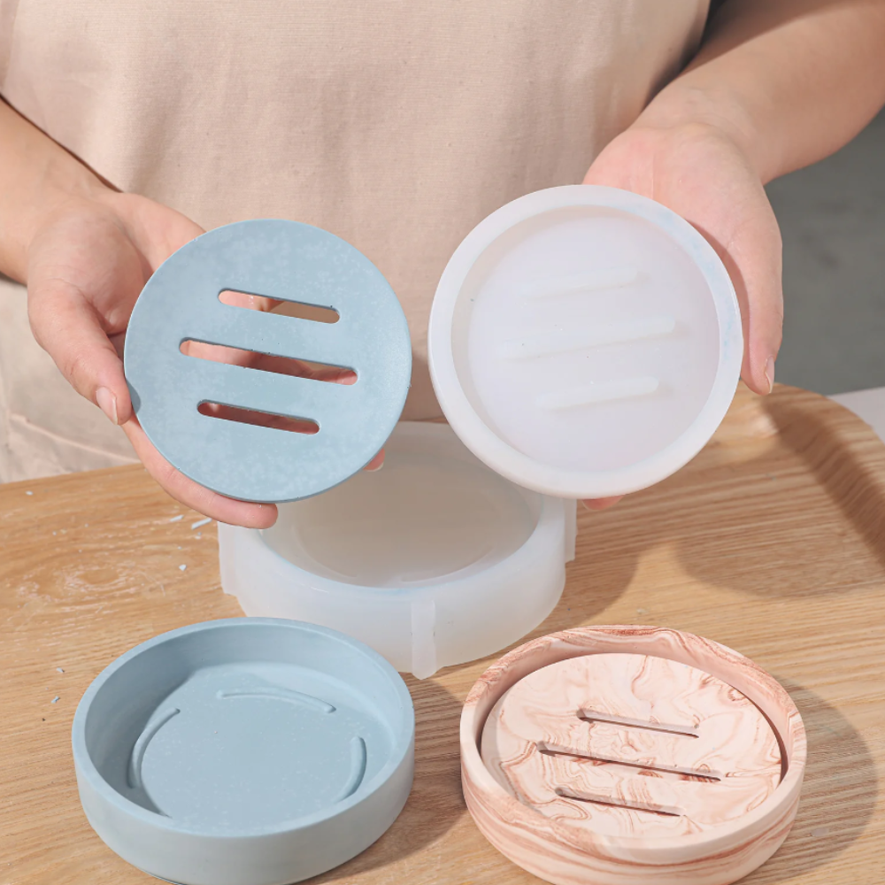 Boowan Nicole: Round Detach & Drain Soap Dish Silicone Mold