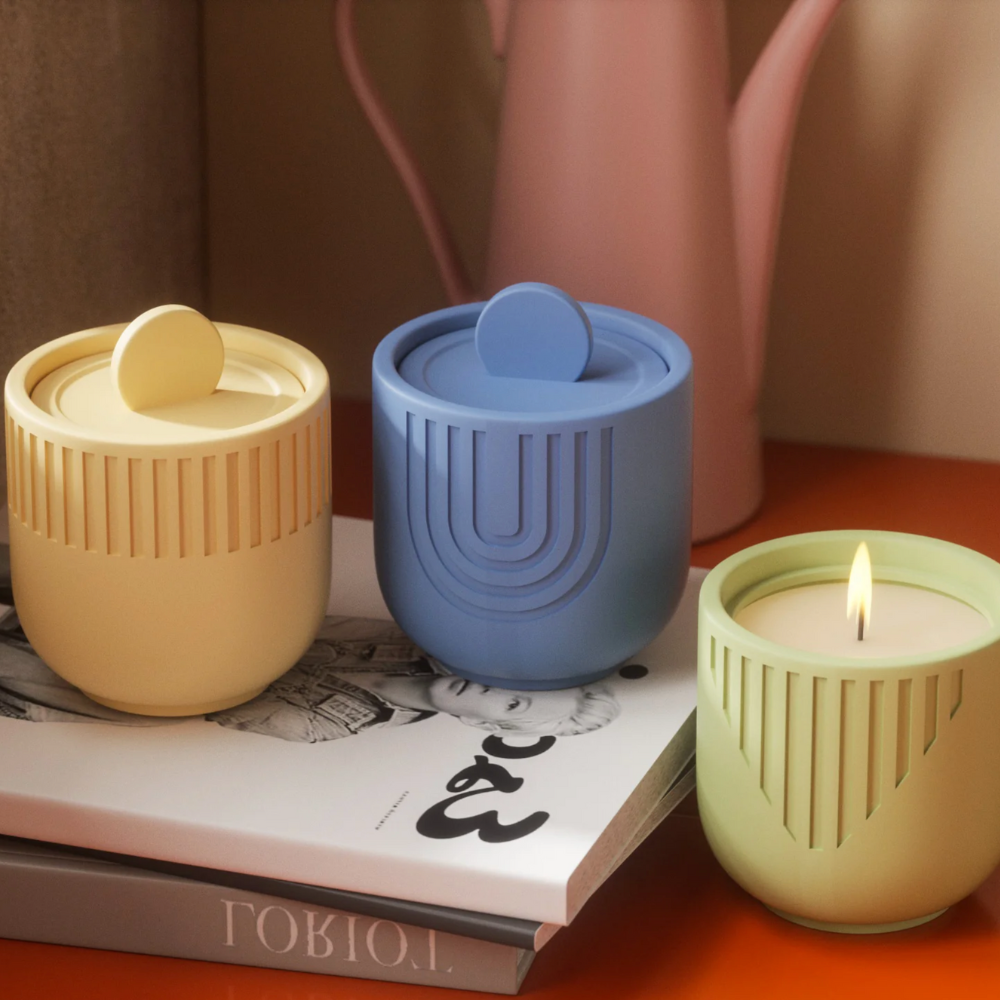 Boowan Nicole: Striped Candle Jar with Lid Silicone Mould