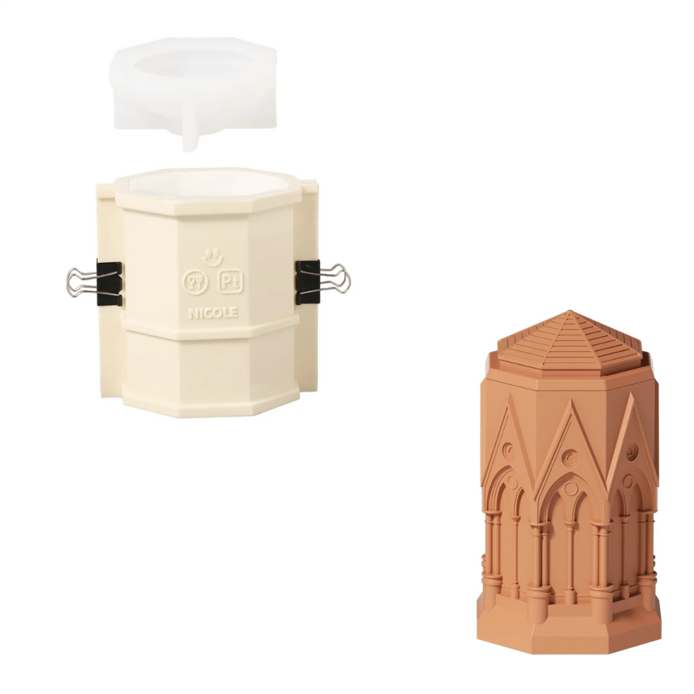 Boowan Nicole: Tall Elegant Gothic Architecture Candle Jar Silicone Mold with 7oz Candle Refill Mold