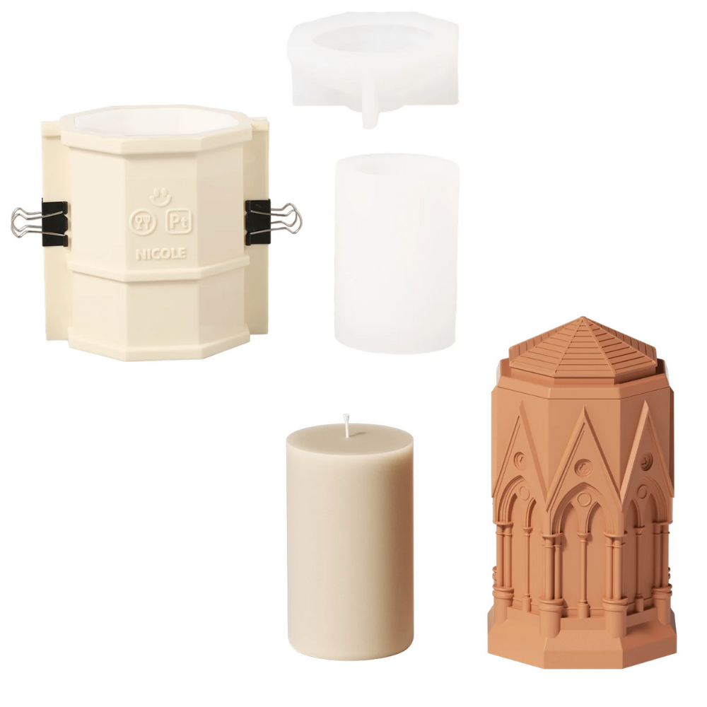 Boowan Nicole: Tall Elegant Gothic Architecture Candle Jar Silicone Mold with 7oz Candle Refill Mold