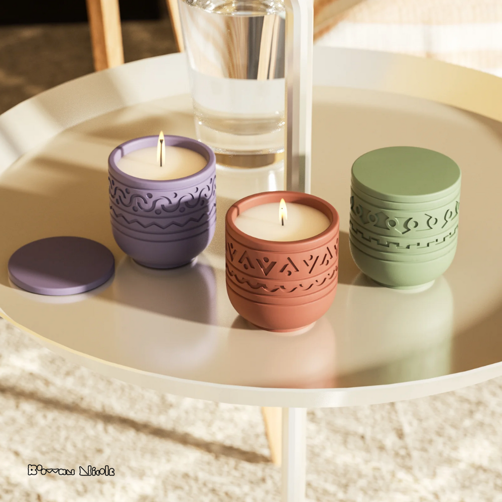 Boowan Nicole: Pattern Candle Jars With Lid Silicone Mould