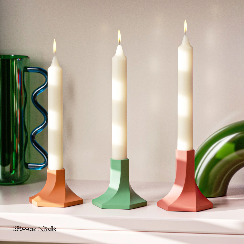 Boowan Nicole: Geometric Taper Candle Holder Silicone Mould - High Sized