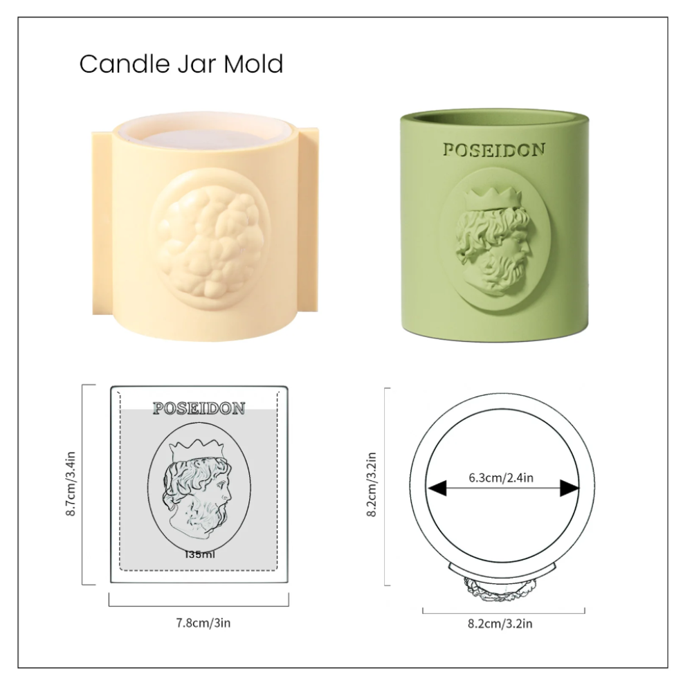 Boowan Nicole: POSEIDON Candle Jar only Silicone Mould